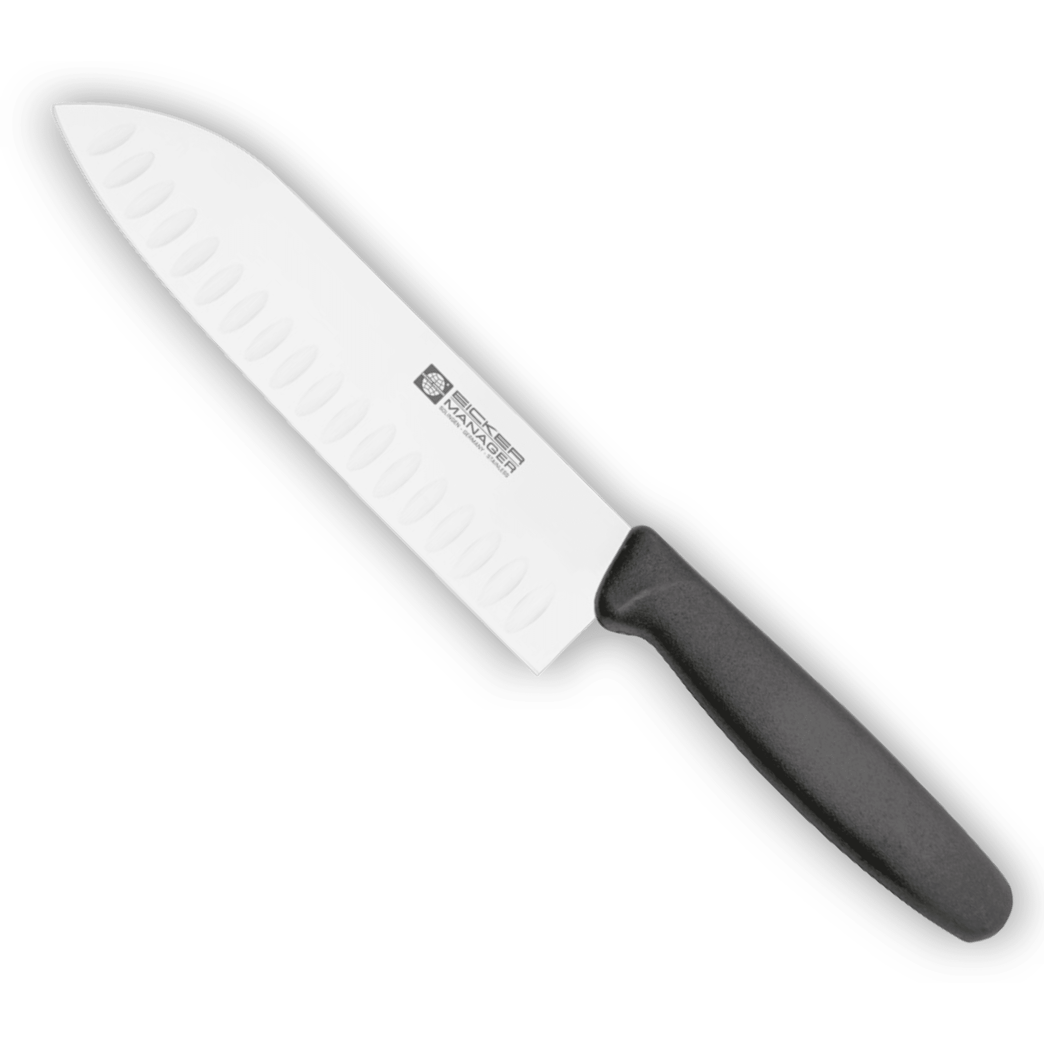 Eicker Santoku Messer mit Kullen Manager schneidet Tomaten – Kullen-Technologie verhindert Anhaften