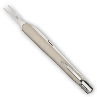 Detailansicht des EICKER Wurstprobiermessers – Kombination aus Messer und Gabel