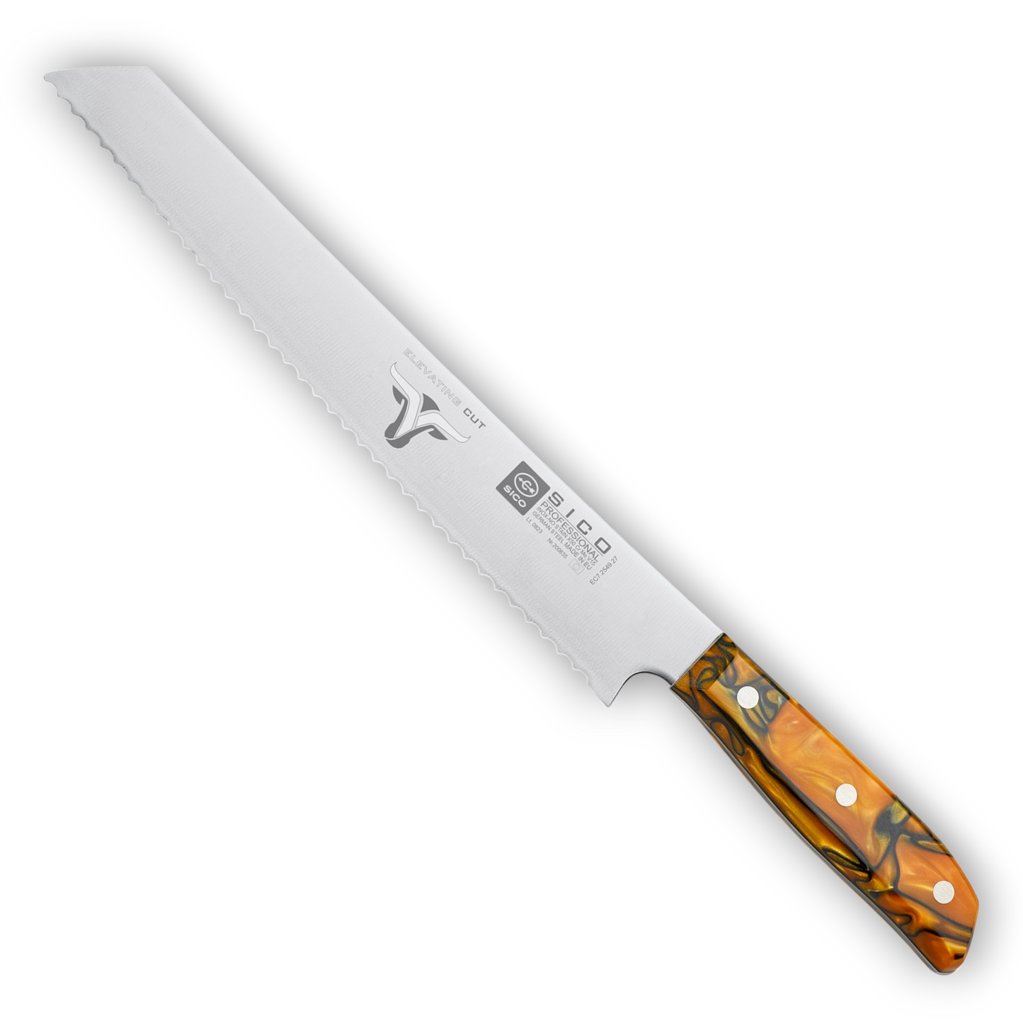  vSICO Brotmesser mit gezahnter Edelstahlklinge (X50CrMoV15) und Acrylgriff. Mühelos durch Brot & Baguette. In 5 Farbvarianten.