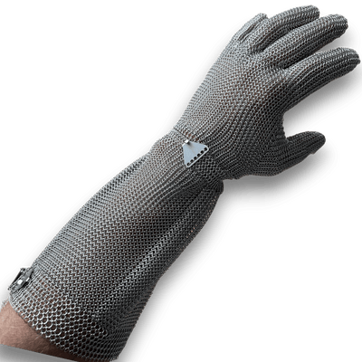 Stechschutzhandschuh Falcon aus Edelstahl mit Hakenverschluss und Stulpe